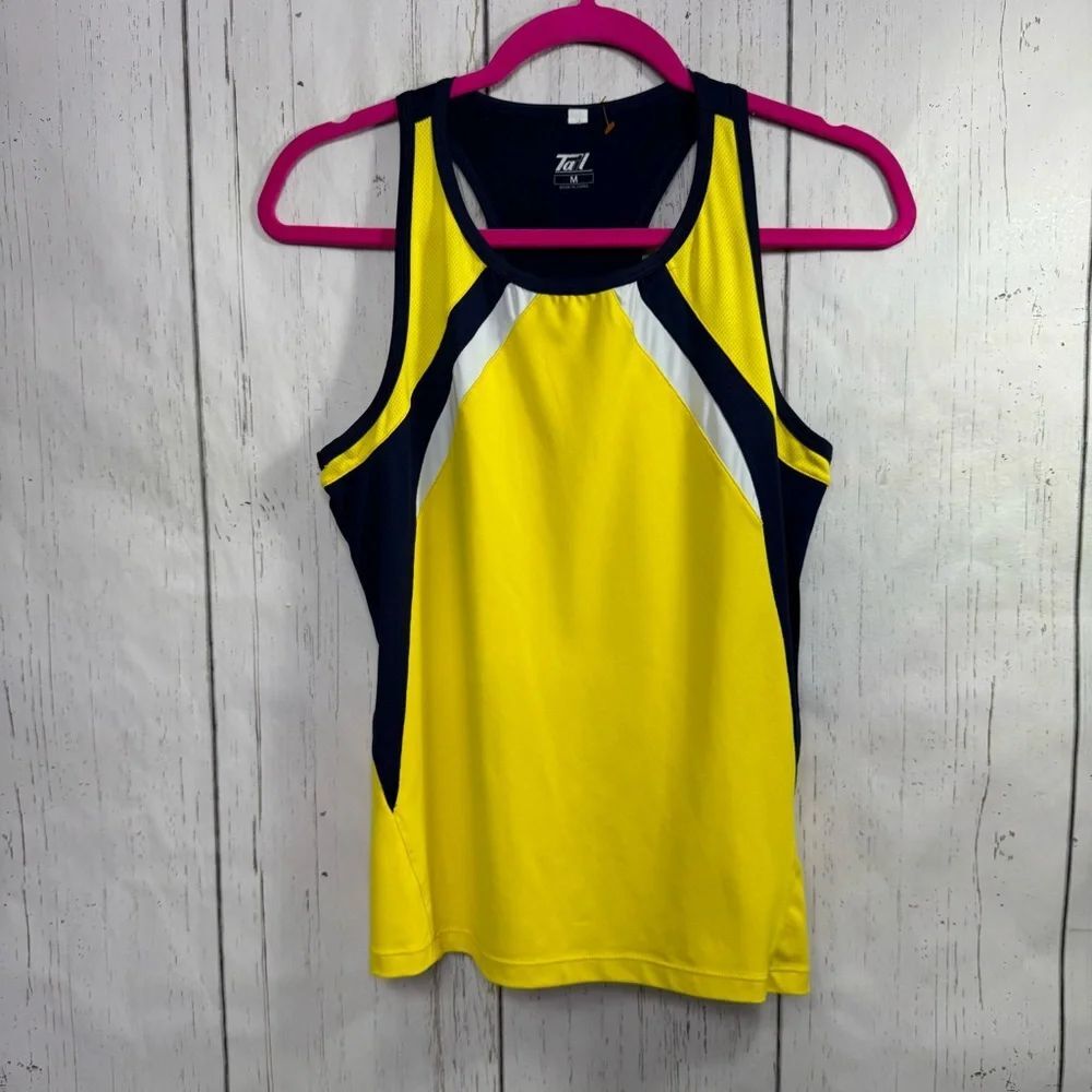 Tail Yellow Navy Racerback Athletic Tank Top Medium Tennis Running Workout Gym